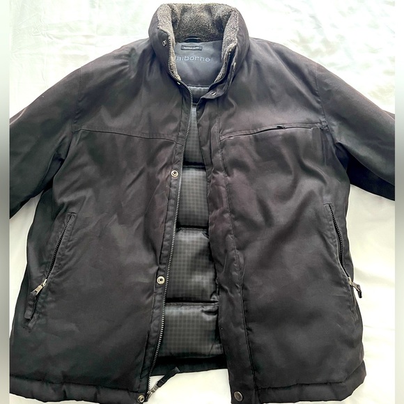 Claiborne men’s large black suede-look goose down winter jacket. - Picture 1 of 8